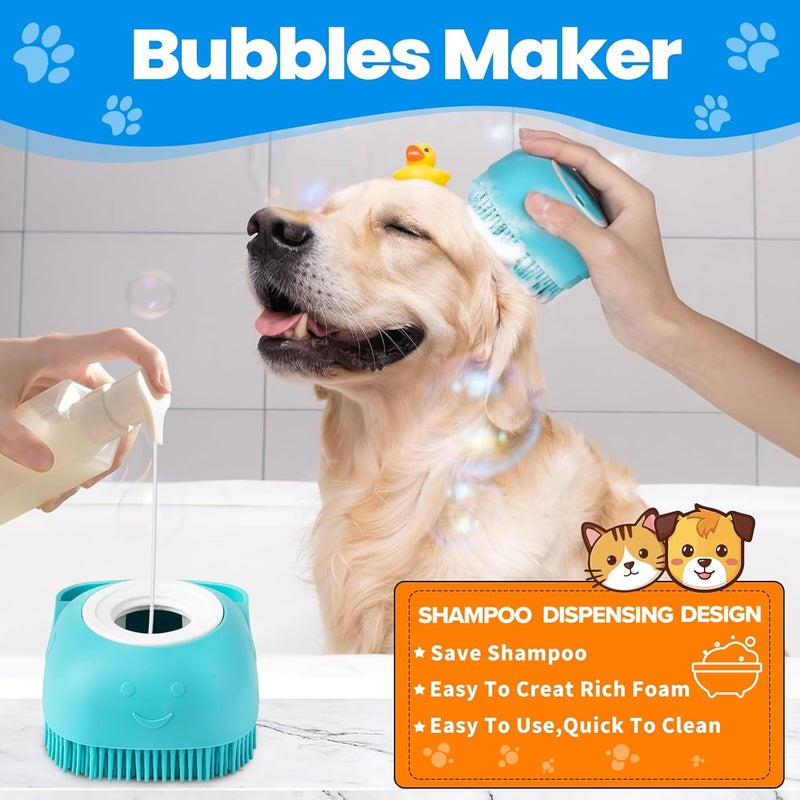 HSC 3PCS Dog Bath Brush, Shampoo, Shower, Scrubber for Bath, Dog Bath Supplies, Suitable for Deshedding, Washing & Grooming of Short and Long Haired Pets (Blue Green Blue) - Image 2